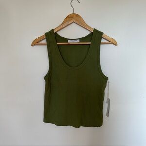 Perfect White Tee Daisy Tank Top Cropped Cotton Ribbed in Green Size Large